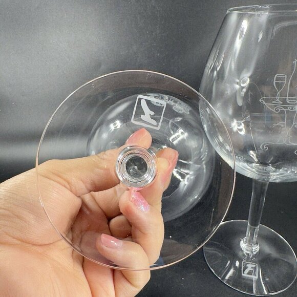 Robert Neubecker Flemings Signature Clear Wine Glasses Cup Etched Barware Set 2 - Picture 7 of 12